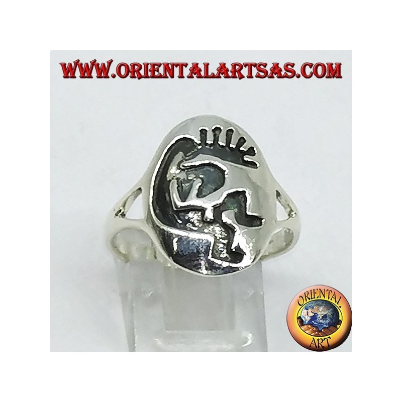 Anillo de plata Kokopelli símbolo de la felicidad.