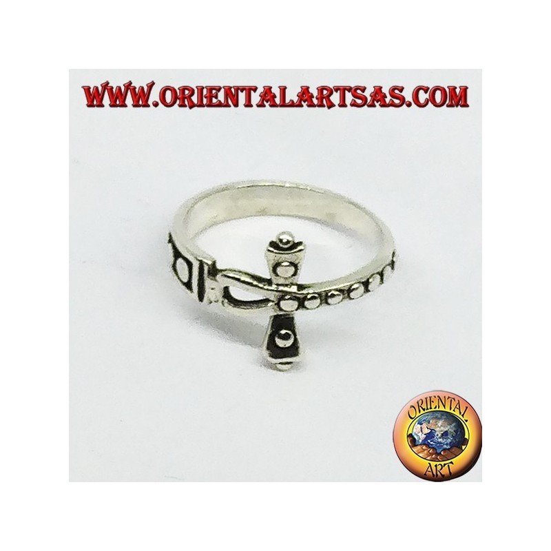 Silver ring, with Ankh of studded cross