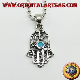 Silberanhänger, Hand aus Fatima Hamsa mit Opal