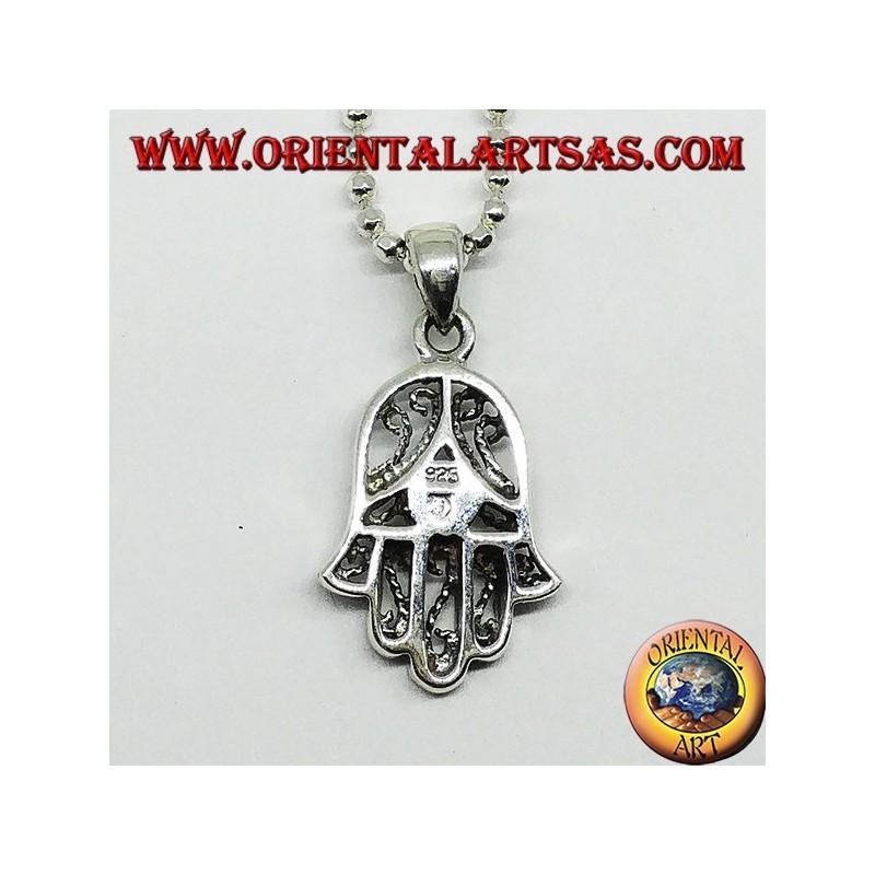 Pendentif en argent, main de fatima hamsa avec opale