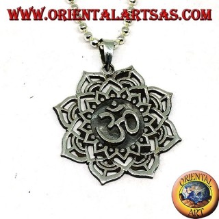 Silver pendant with Auṃ or Oṃ sacred syllable on the Lotus flower