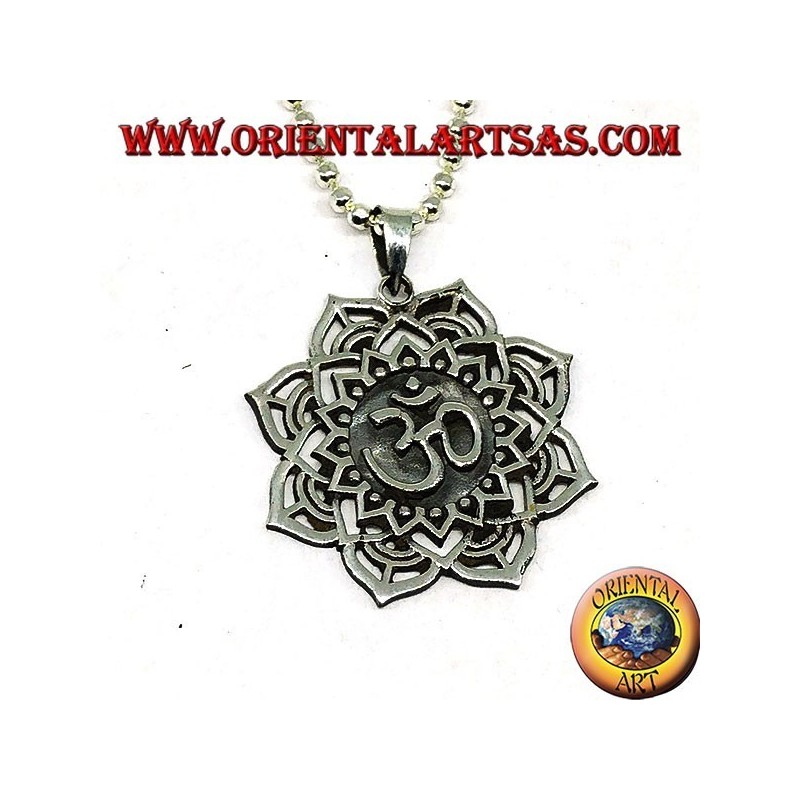Silver pendant with Auṃ or Oṃ sacred syllable on the Lotus flower