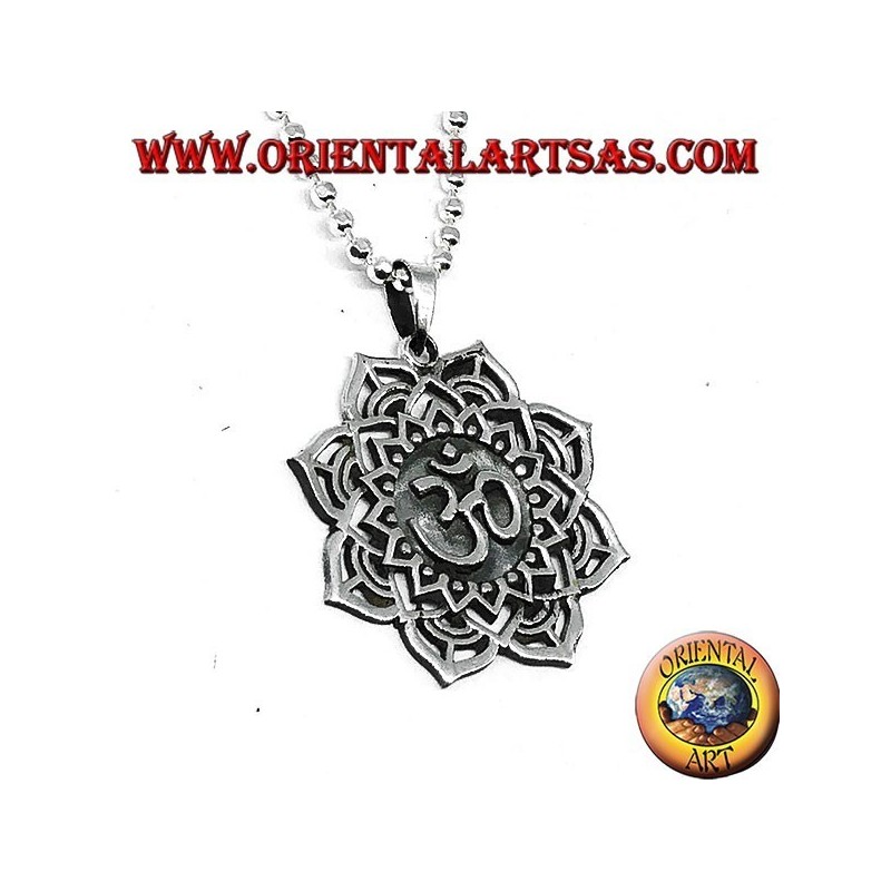 Silver pendant with Auṃ or Oṃ sacred syllable on the Lotus flower