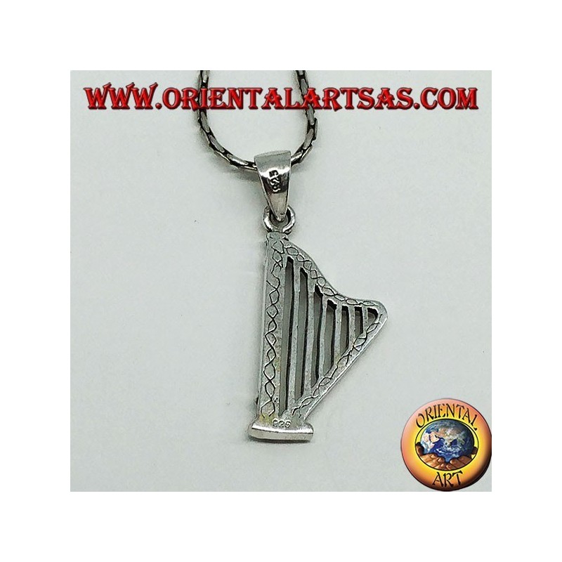 Pendentif en argent harpe instrument de musique