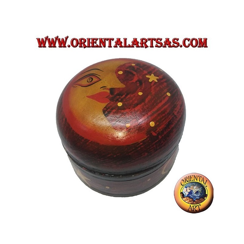 Boîte à bijoux en bois de balsa rouge représentant la lune et les étoiles