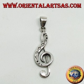 Silver pendant Treble clef or key of the sun, decorated
