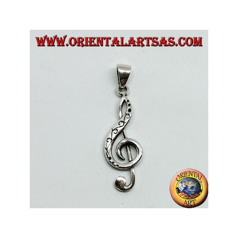 Ciondolo in argento Chiave di violino o chiave del sol, decorata