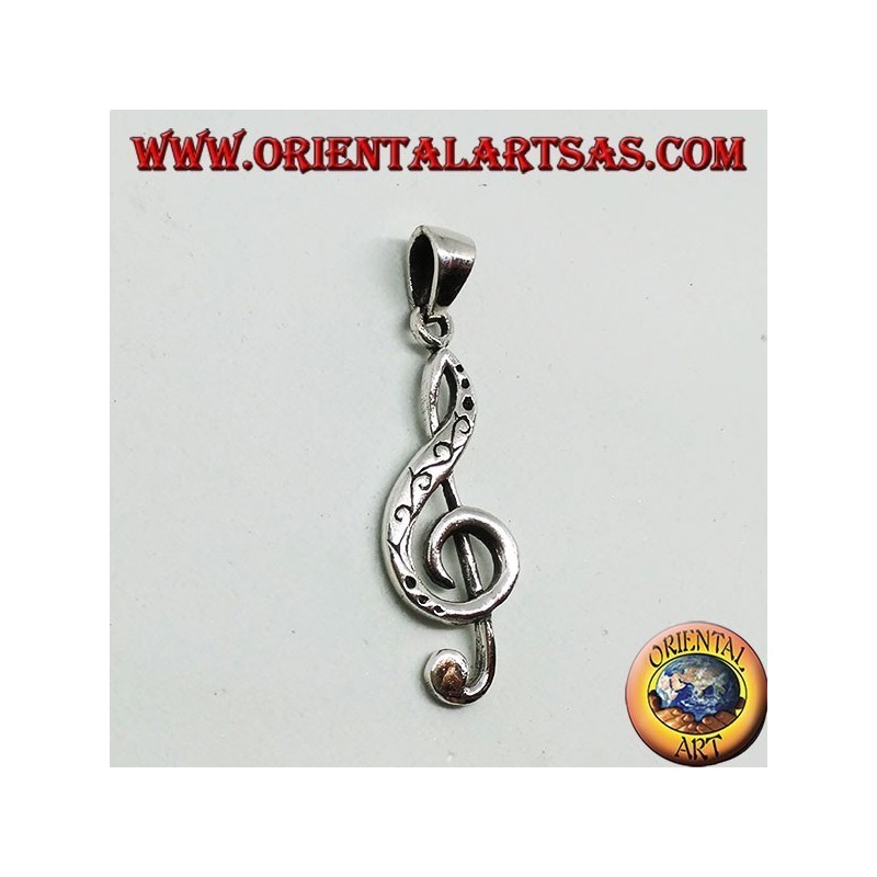 Ciondolo in argento Chiave di violino o chiave del sol, decorata