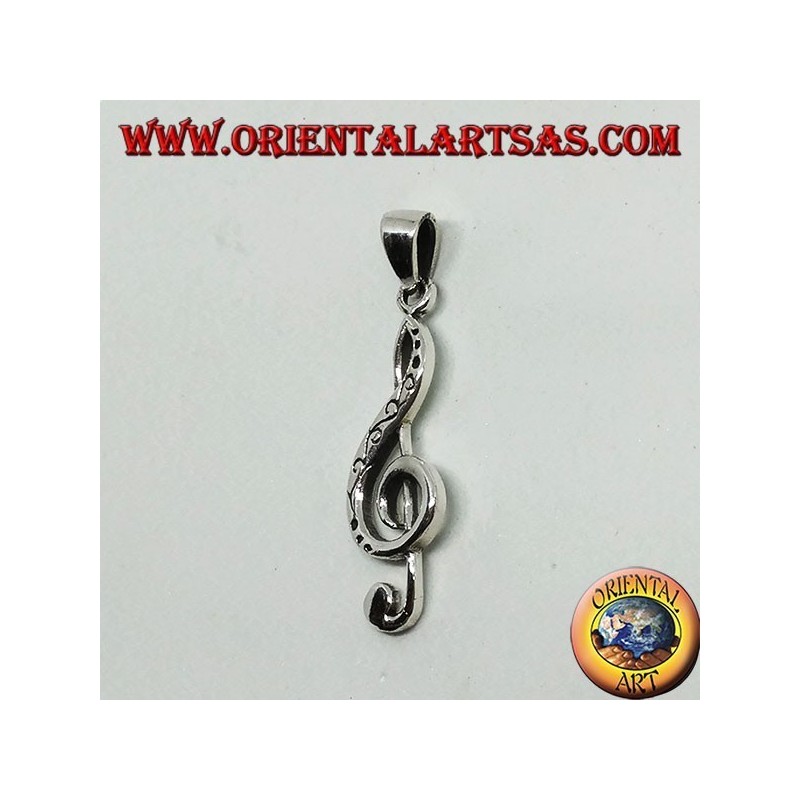 Ciondolo in argento Chiave di violino o chiave del sol, decorata