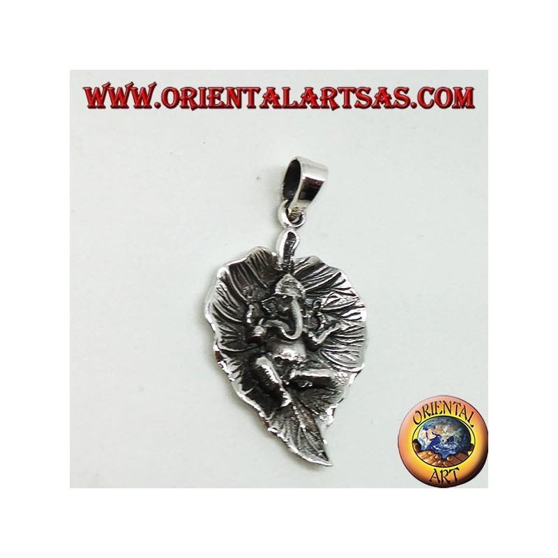 Ciondolo in argento Ganesha sulla foglia
