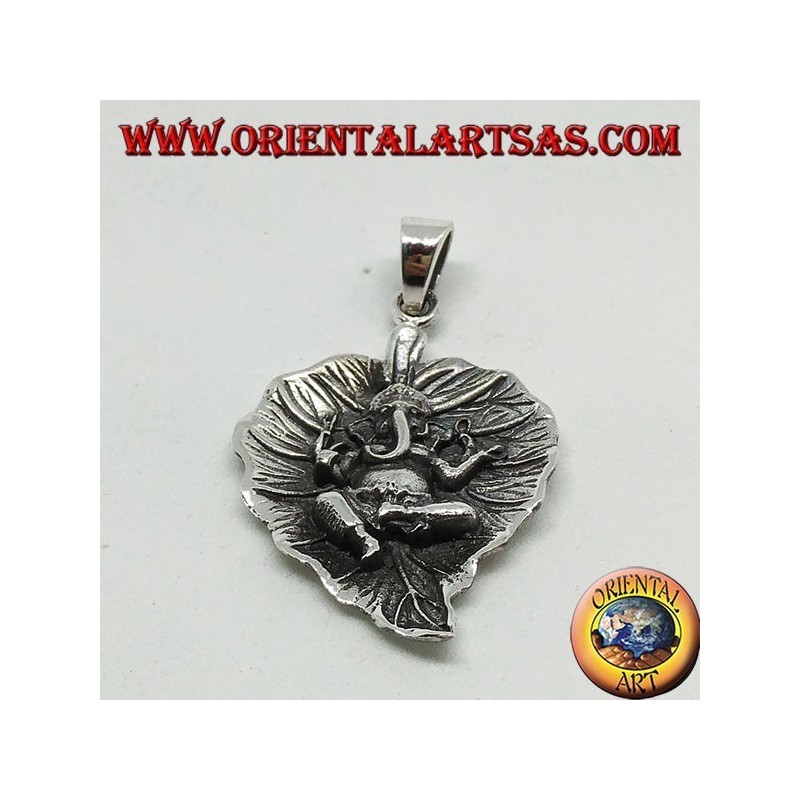 Silver pendant, Ganesha on the leaf