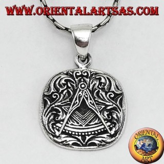 Pendentif en carré d'argent et boussoles superposés, symbole de la franc-maçonnerie