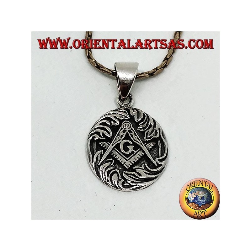 Pendant in silver the squared and overlapping compass with G, symbol of masonry