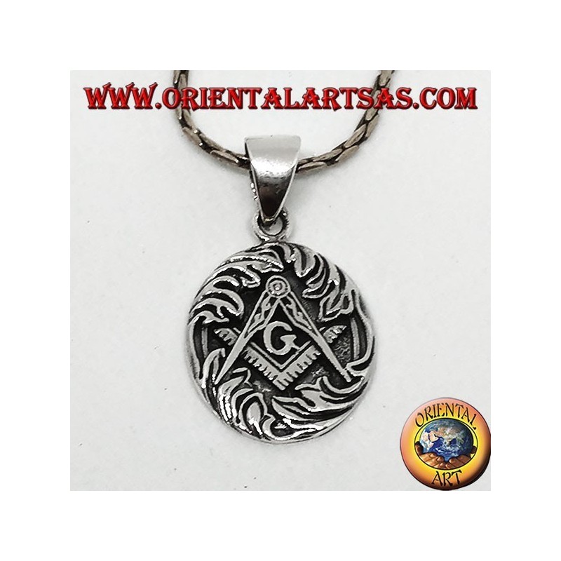 Pendant in silver the squared and overlapping compass with G, symbol of masonry