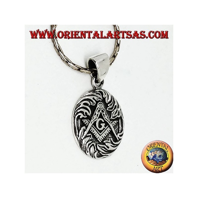 Pendant in silver the squared and overlapping compass with G, symbol of masonry