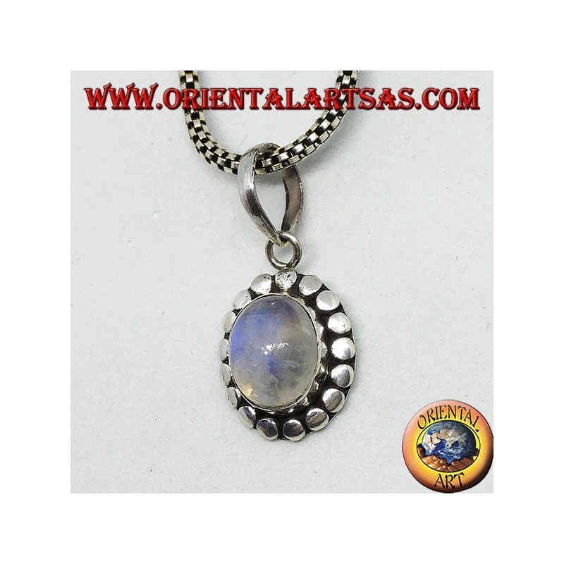 Ciondolo in argento con labradorite bianca con fluorescenza blu