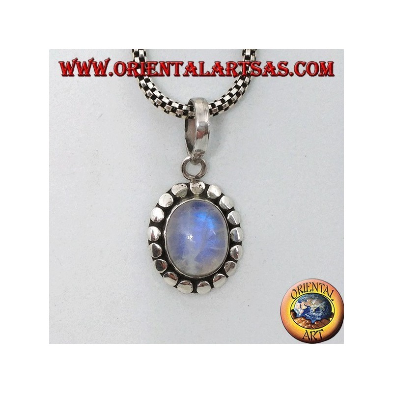 Pendentif en argent avec labradorite blanche à fluorescence bleue