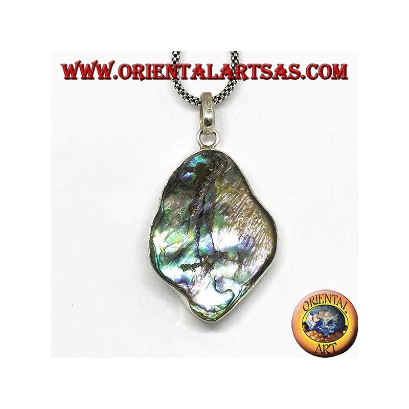 Irregular silver pendant with paua shell (abalone)