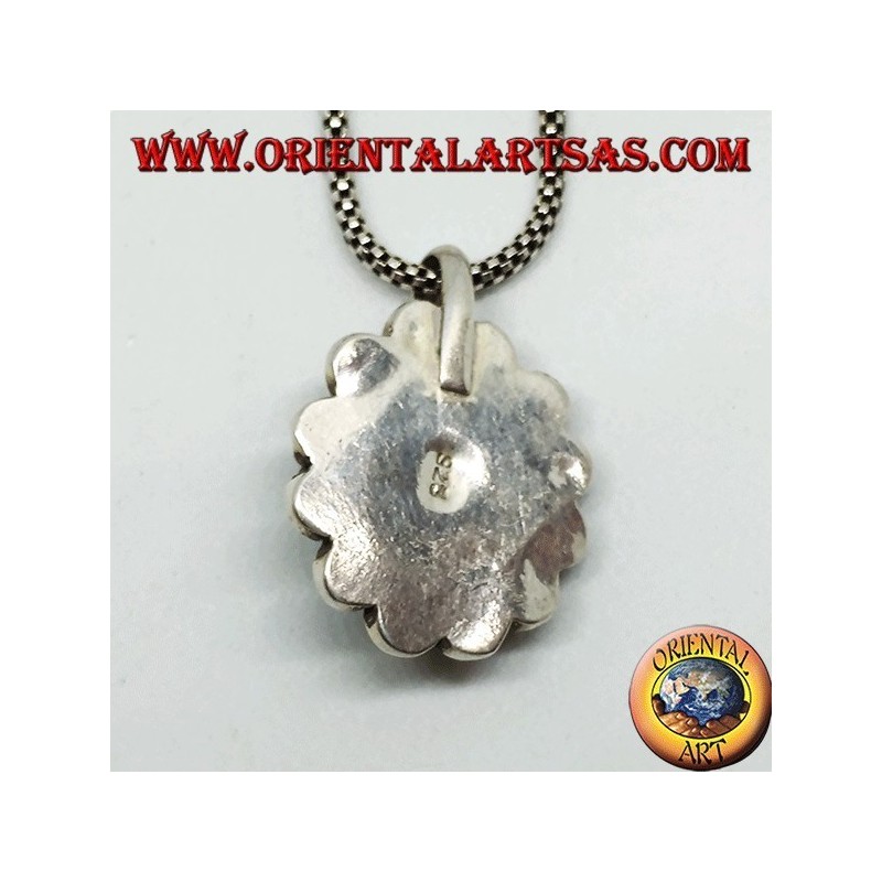 Colgante de plata con turquesa natural tibetana ovalada y coral