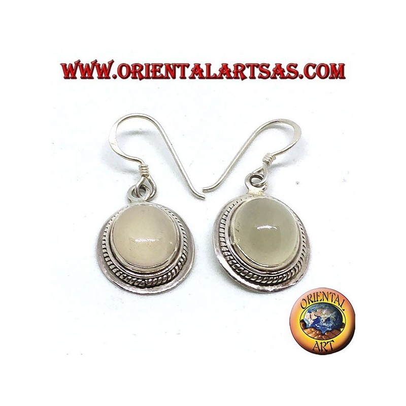 Boucles d'oreilles en argent avec pierre de lune ovale (adularia)