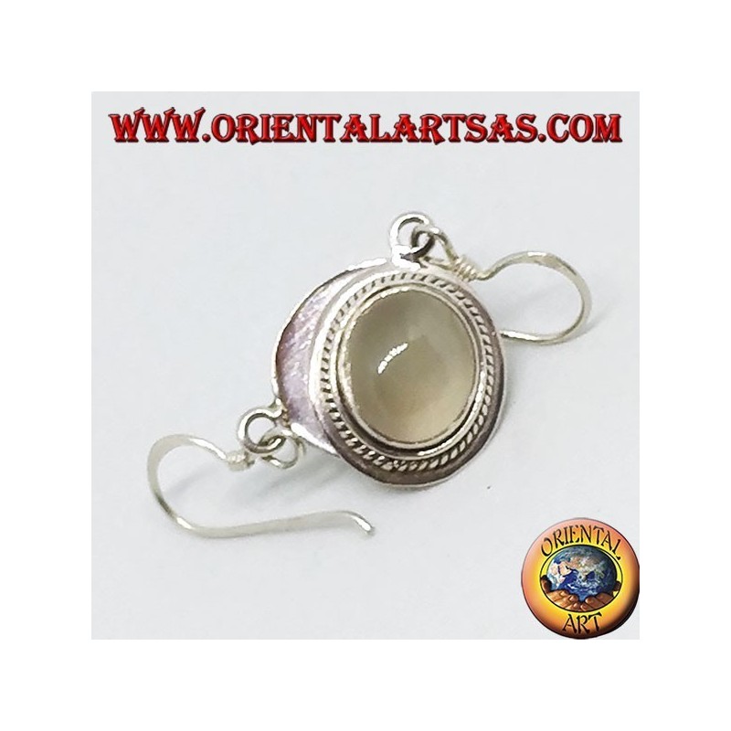 Silver earrings with oval moonstone (adularia)
