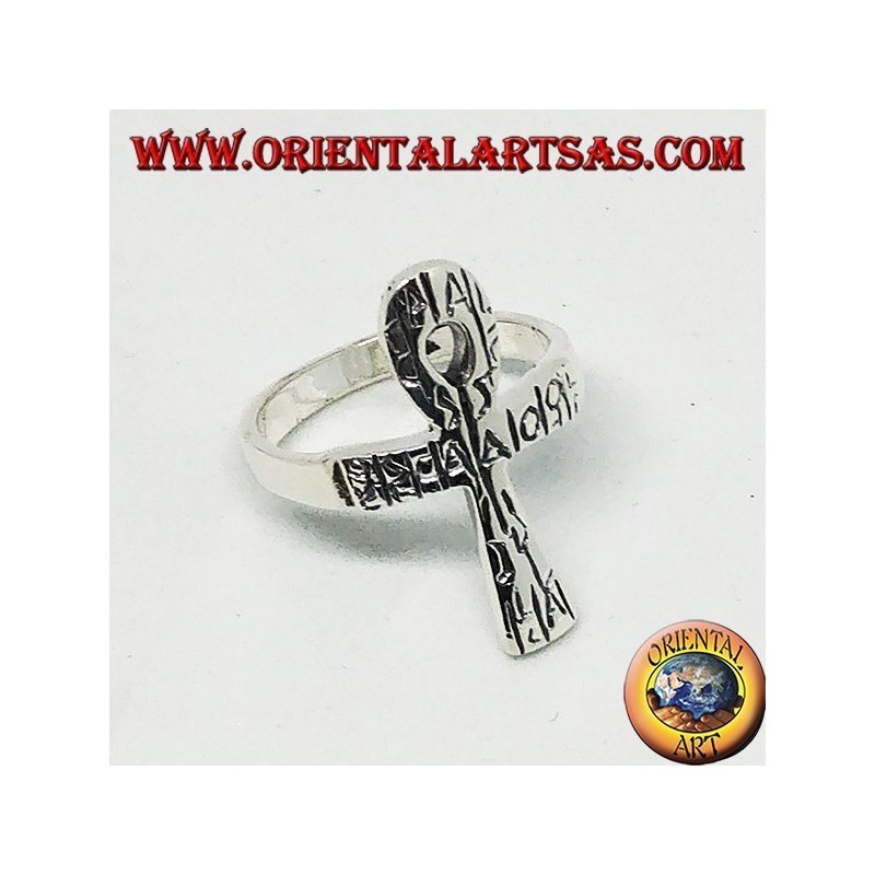 Anello in argento con ankh, chiave della vita o croce ansata