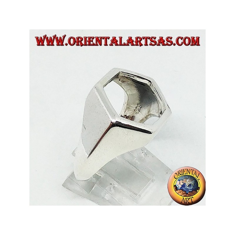 Shield silver ring with hexagonal hole