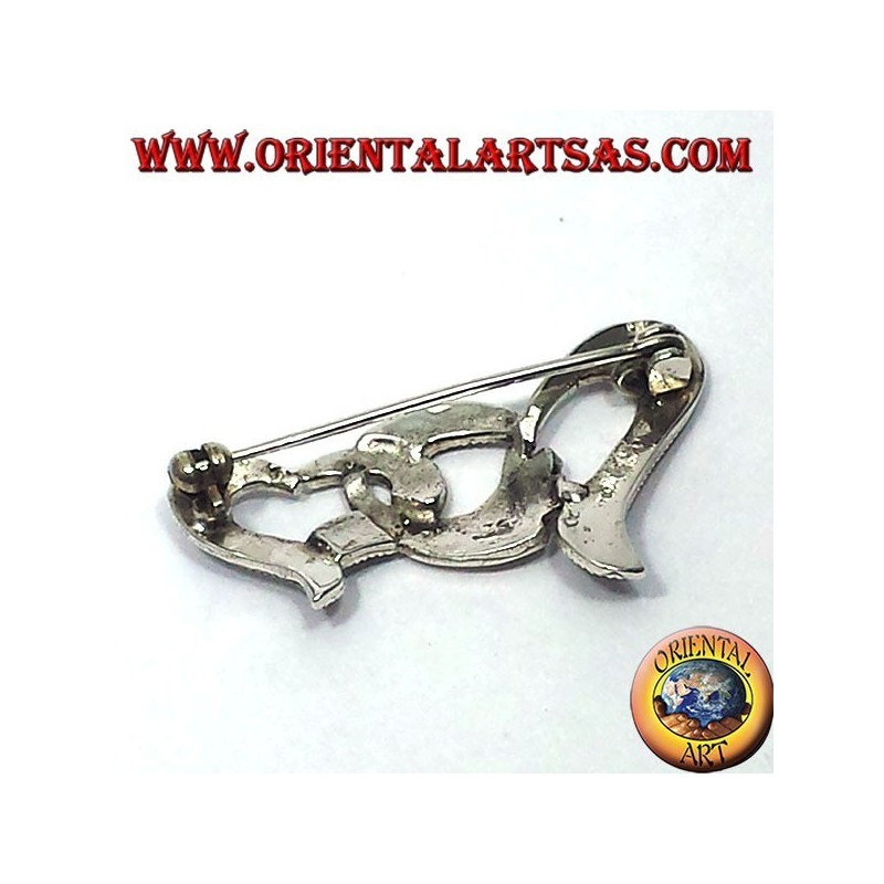 Silver brooch with marcassites two intertwined hearts