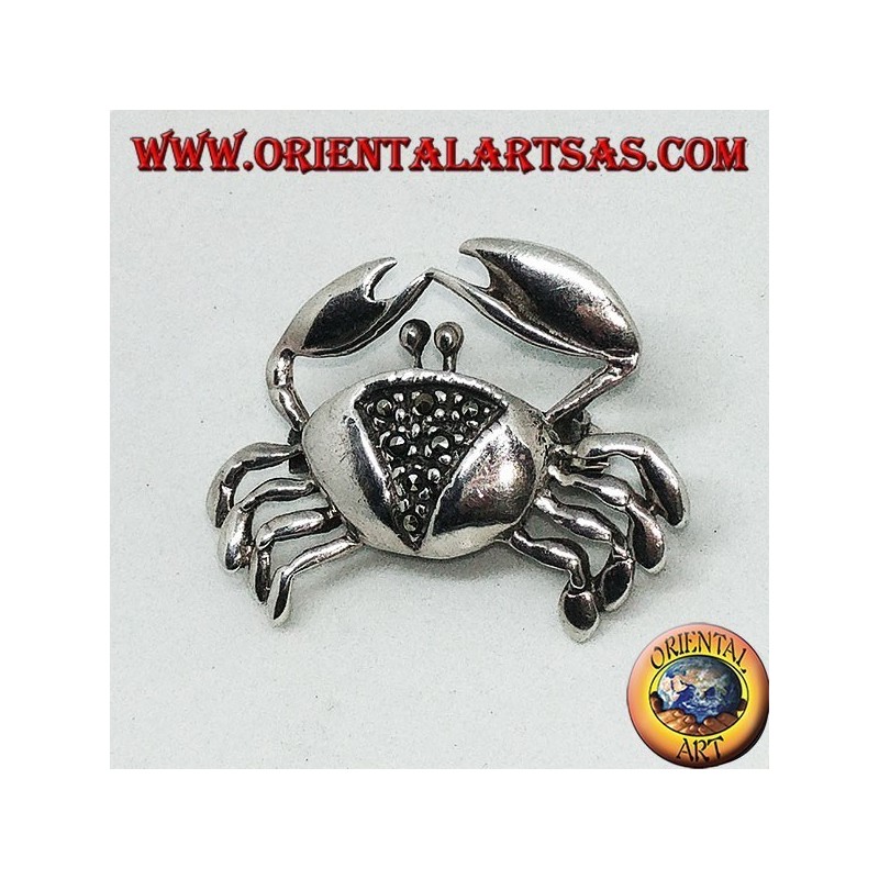 Silver brooch with crab-shaped marcasites