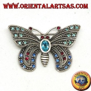 Silver brooch with assorted semiprecious stones in the shape of a butterfly