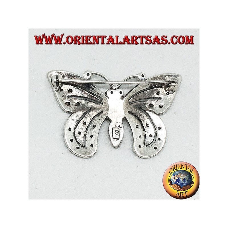 Broche en argent avec pierres semi-précieuses assorties en forme de papillon