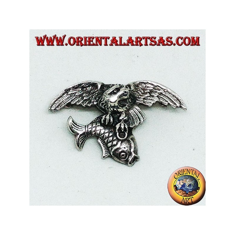 Broche de plata Osprey pescando un pez