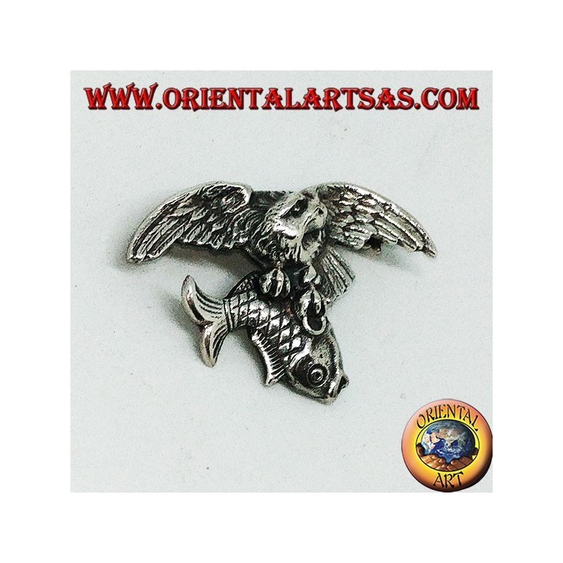 Silver brooch Osprey fishing a fish