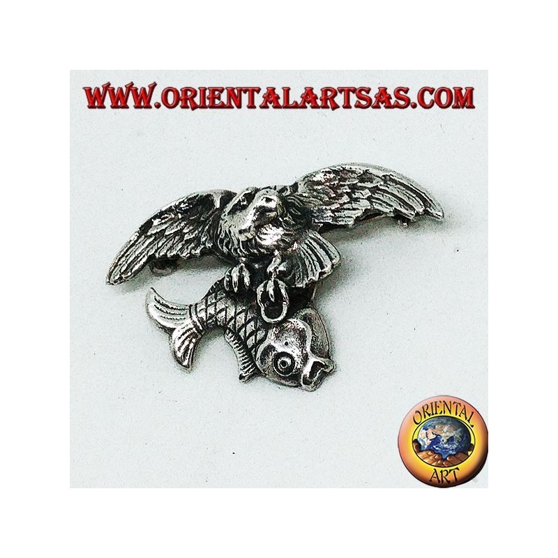 Broche de plata Osprey pescando un pez