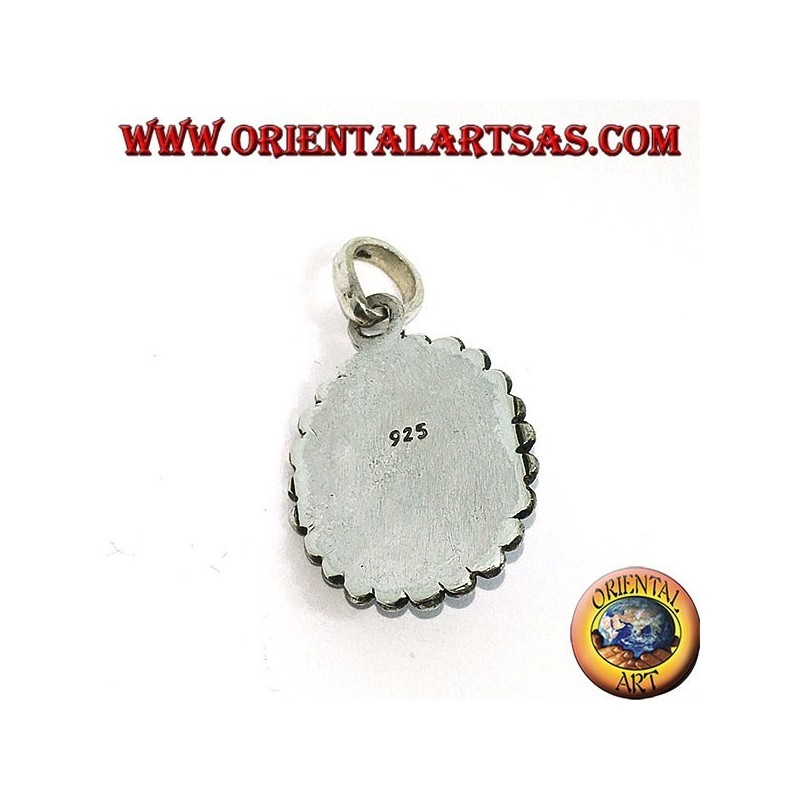 Silver pendant with natural oval lapis lazuli and the border of dots and studs