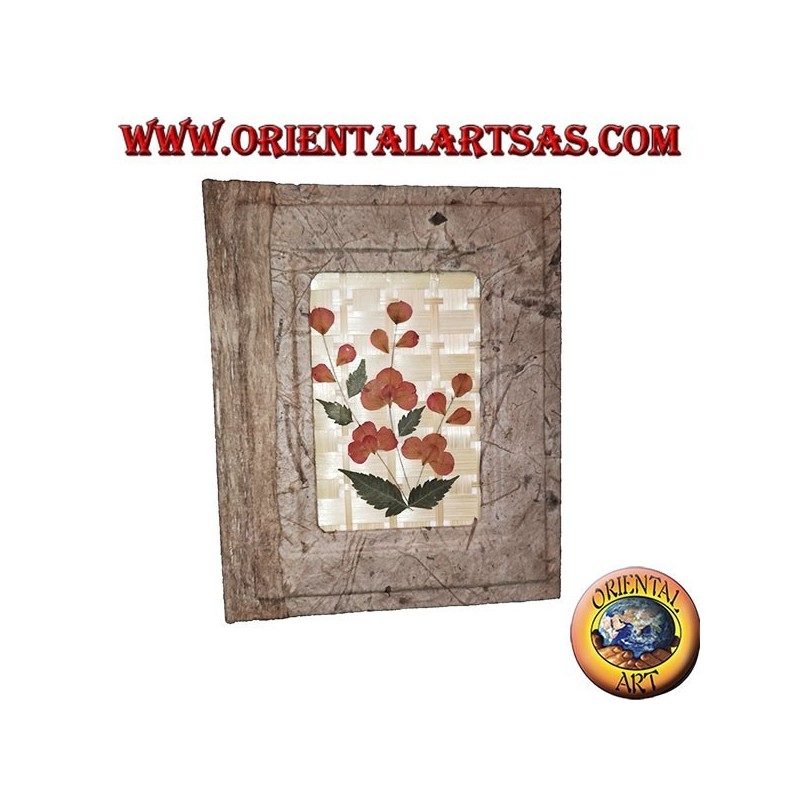 Photo album in tree bark with bas-relief of petals, 20 cm