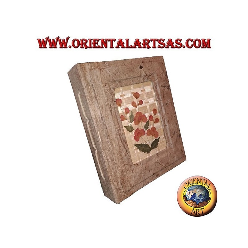 Photo album in tree bark with bas-relief of petals, 20 cm