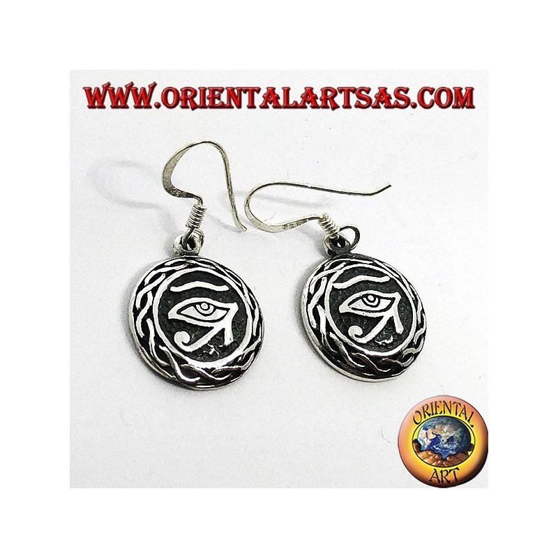 Pendiente en colgante de plata del ojo de Ra Horus rodeado de tejido.