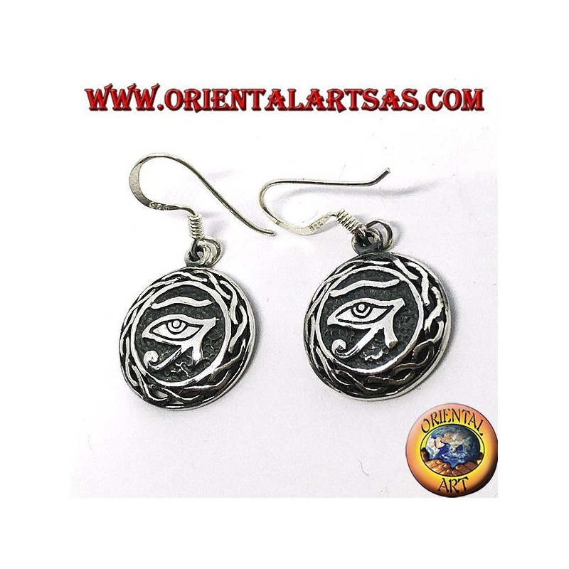 Boucle d'oreille en pendentif en argent de l'oeil de Ra Horus entouré de tissage