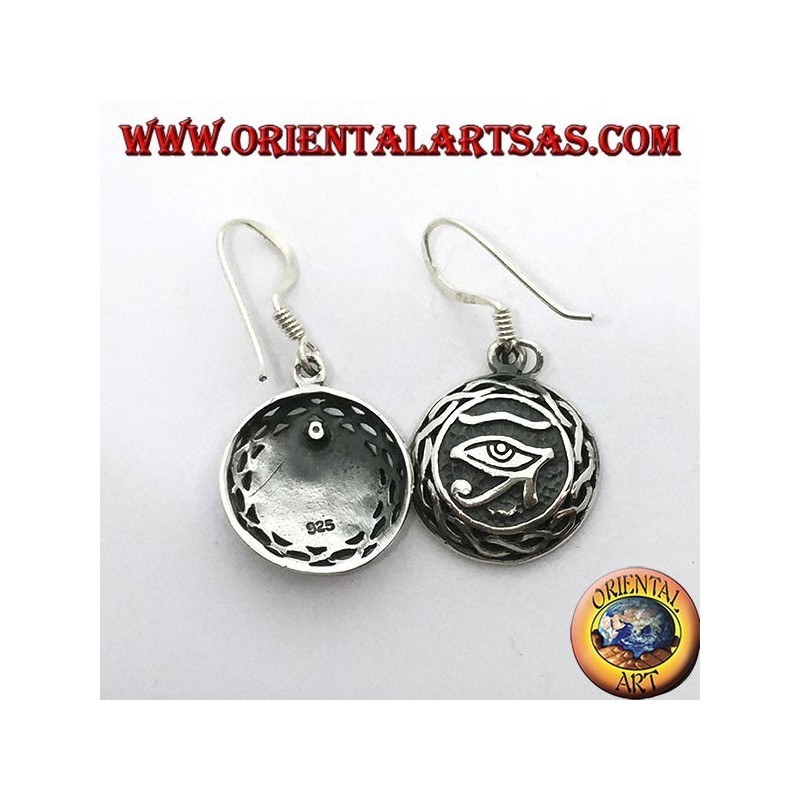 Boucle d'oreille en pendentif en argent de l'oeil de Ra Horus entouré de tissage