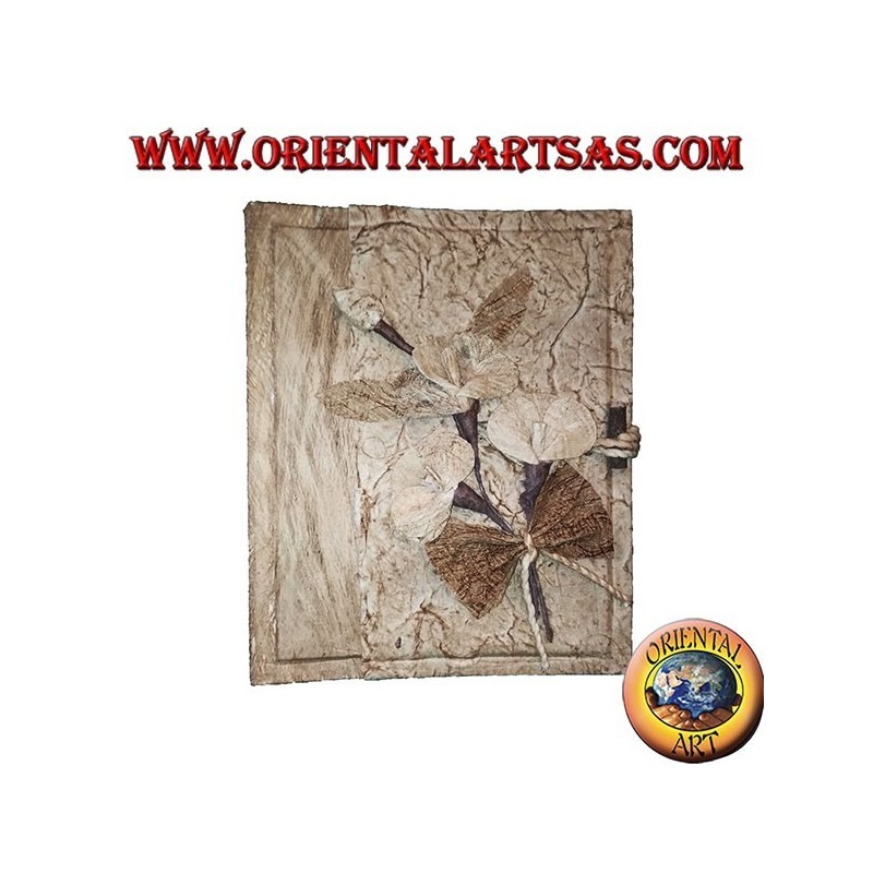 Photo album in tree bark with floral pattern, 20 cm