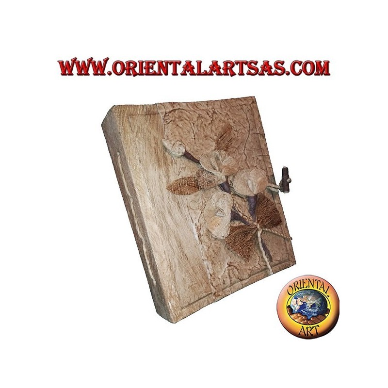Photo album in tree bark with floral pattern, 20 cm