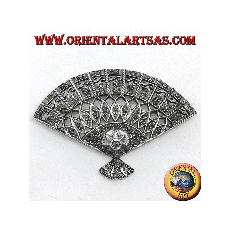 Silver brooch with fan-shaped marcassites