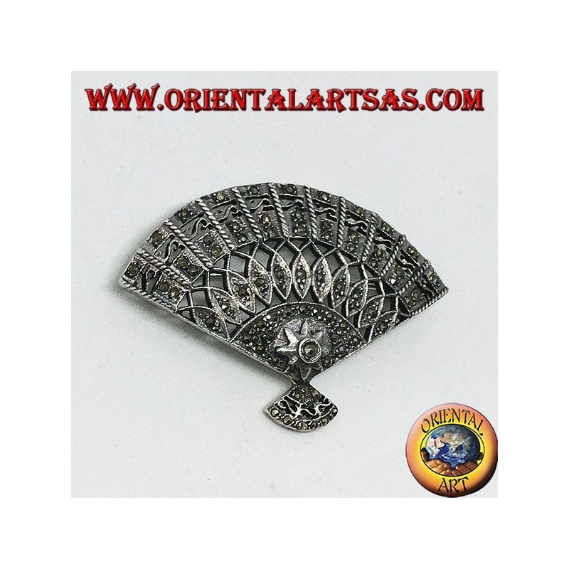 Silver brooch with fan-shaped marcassites