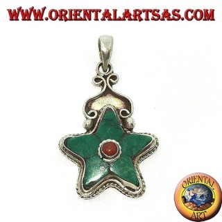 colgante de plata de la turquesa natural tibetano de la estrella