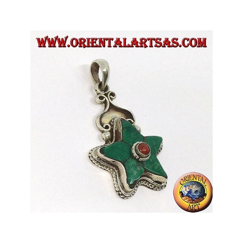 pendentif en argent naturel Turquoise Étoile tibétaine