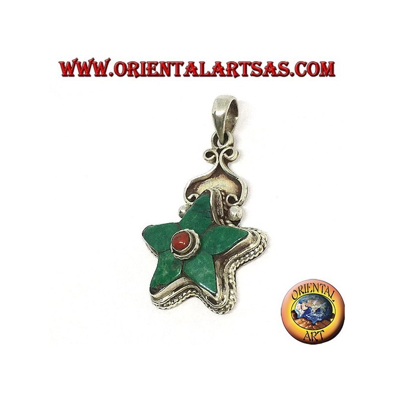 pendentif en argent naturel Turquoise Étoile tibétaine