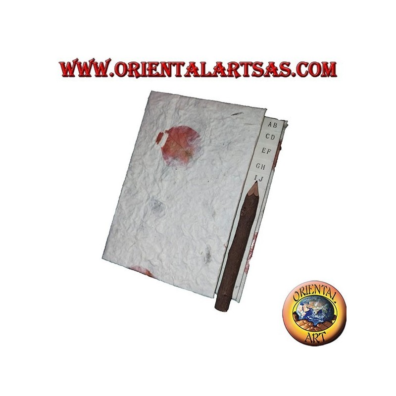 Telephone book in rice paper and petals with pencil in the trunk, 14 cm