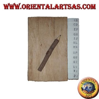 Telephone book in tree bark and large letters with pencil, 14 cm