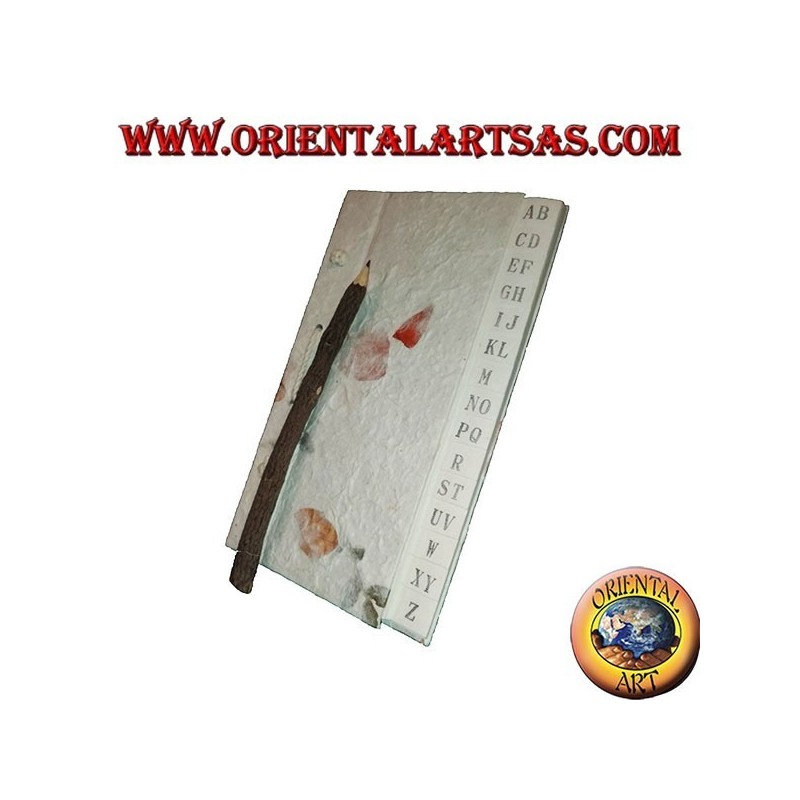 Telephone book in rice paper and petals with pencil in the trunk, 21 cm